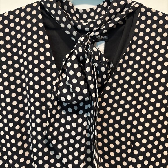 Milly "Gabby" 100% Silk Polka Dot Midi Dress w/ Tie Neck + Cap Sleeves, Size 4 - Picture 5 of 10